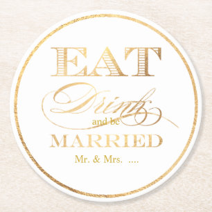 Porta-copo De Papel Redondo PixDezines Falso Ouro/Comer/Beber/e Ser Casado