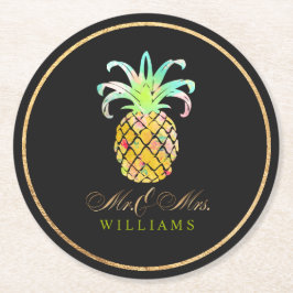 Porta-copo De Papel Redondo PixDezines Faux Dourado/Abacaxis