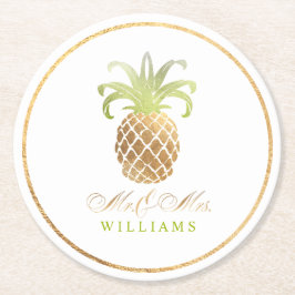 Porta-copo De Papel Redondo PixDezines Faux Dourado/Ananases