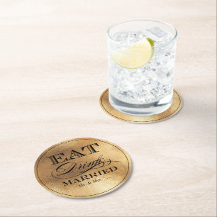 Porta-copo De Papel Redondo PixDezines Faux Dourado/Comer/Beber/E Ser Casada