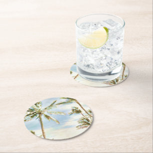 Porta-copo De Papel Redondo PixDezines Havaiano Antigo/Praia Azul