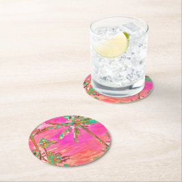Porta-copo De Papel Redondo PixDezines Havaiano Antigo Praia/Rosa/Turquesa