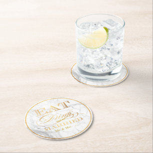 Porta-copo De Papel Redondo PixDezines Mármore Dourado Falso/Coma/Beba/Casamen