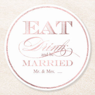 Porta-copo De Papel Redondo PixDezines Rosa Dourado/Coma/Beba/e Casado