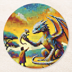 Porta-copo De Papel Redondo pixelated image of a dragon trainer