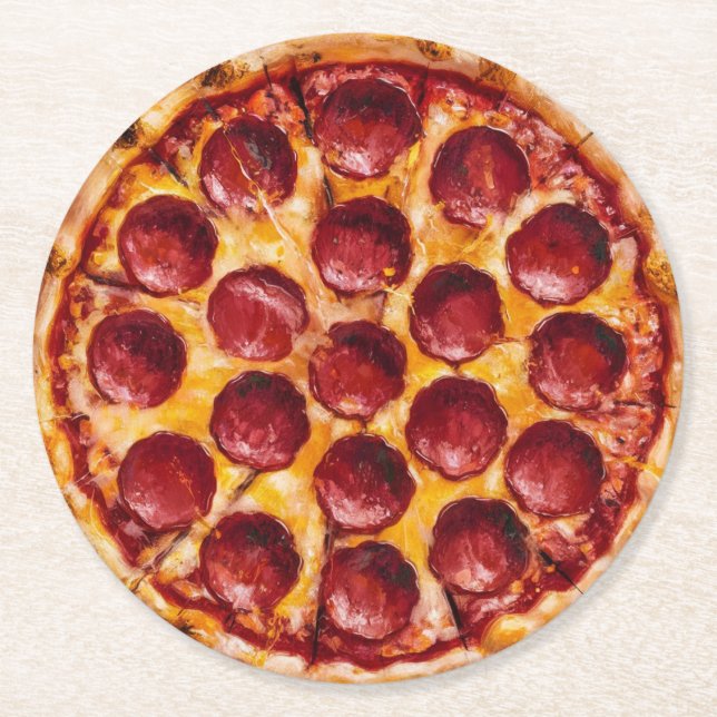 Porta-copo De Papel Redondo Pizza de Pepperoni (Frente)