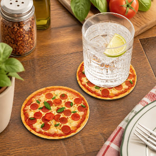 Porta-copo De Papel Redondo Pizza de Pepperoni Realista