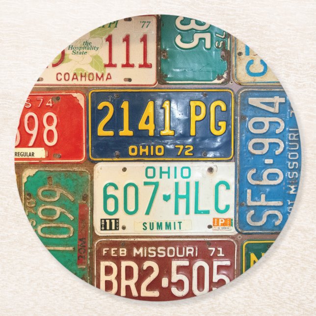 Porta-copo De Papel Redondo Placas de Licença Retro Rusty (Frente)