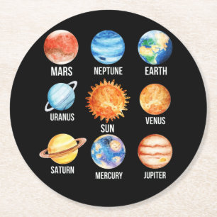 Porta-copo De Papel Redondo Planetas do Sistema Solar Ciência Terra