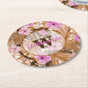 Porta-copo De Papel Redondo Plantas Tropicais