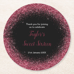 Porta-copo De Papel Redondo Plum Purple Dress Faux Glitter Sweet 16 Aniversári