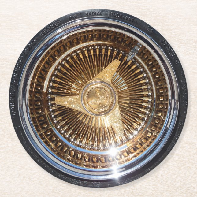 Porta-copo De Papel Redondo Pneus Dourados de Pneus de Rider Inferior (Frente)