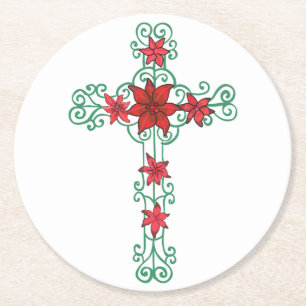 Porta-copo De Papel Redondo Poinsettia Cross