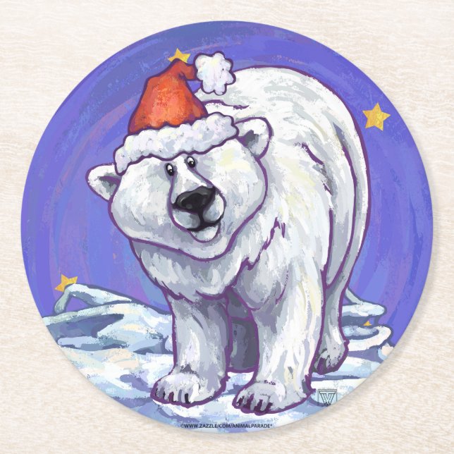 Porta-copo De Papel Redondo Polar Bear Natal (Frente)