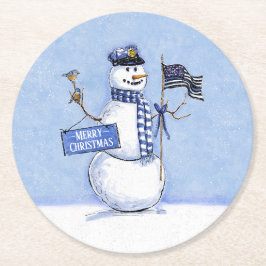 Porta-copo De Papel Redondo Policial Thin Blue Line Snowman Natal