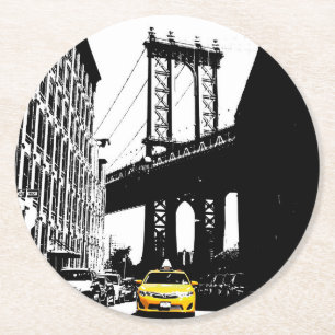 Porta-copo De Papel Redondo Ponte Brooklyn Yellow Taxi Nyc Nova Iorque