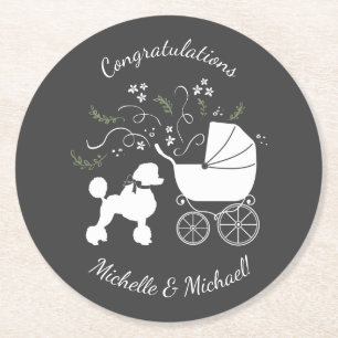 Porta-copo De Papel Redondo Poodle Chá de fraldas de Cachorro Cinza