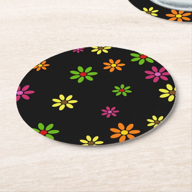 Porta-copo De Papel Redondo Pop Art Flowers um padrão perfeito + suas ideias (Angulado)