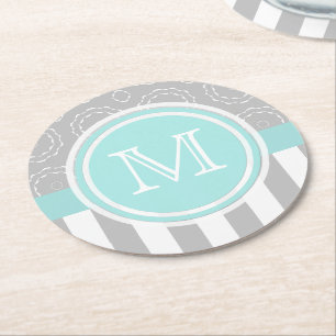 Porta-copo De Papel Redondo Porta copos ciana, cinzenta e branca do monograma