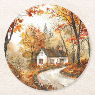 Porta-copo De Papel Redondo Porta copos de Algodão do Autumn Watercolor