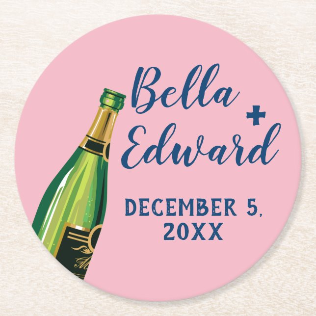Porta-copo De Papel Redondo porta copos de casamento personalizada de champanh (Frente)
