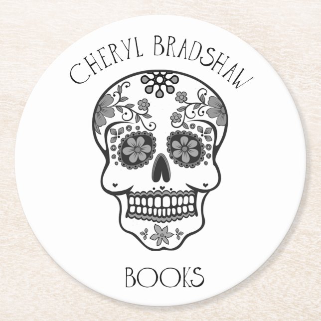 Porta-copo De Papel Redondo Porta copos do crânio do açúcar (Frente)