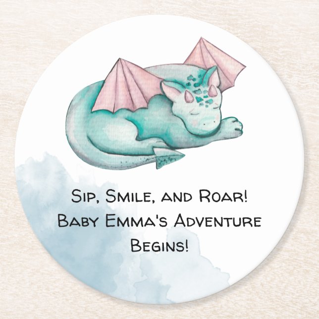 Porta-copo De Papel Redondo Porta copos do Dragão Turquesa Dormindo (Frente)