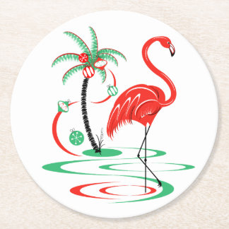 Porta-copo De Papel Redondo Porta copos Flamingo de Natal Vermelho