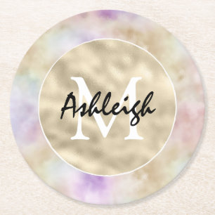 Porta-copo De Papel Redondo Porta copos Monograma do Corante Roxo Dourado