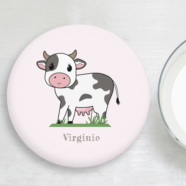 Porta-copo De Papel Redondo Porta copos rosa-vaca-branca (Cute Cow Pink Coaster)