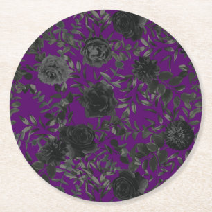 Porta-copo De Papel Redondo Portas copos de Casamento Rosa Gótico Roxo e Preto