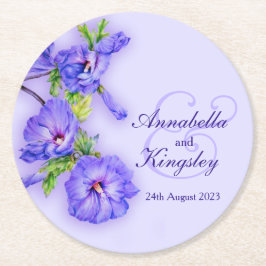 Porta-copo De Papel Redondo Portas copos de papel de aquarela azul de hibisco 