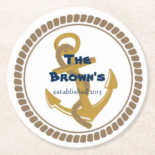 Porta-copo De Papel Redondo Portas copos náuticas Dourados personalizadas