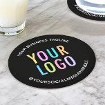 Porta-copo De Papel Redondo Portas copos Pretas para Placa Pulpboard com Logot<br><div class="desc">Personalize nossas portas copos de papel de prancheta redondas com o logotipo de sua empresa e o texto personalizado. Estas são placas de 50 pontos com texto curvo com um simples design minimalista. Projetado em preto e outras cores (todas as cores são personalizáveis). O tamanho é de 4 polegadas x...</div>