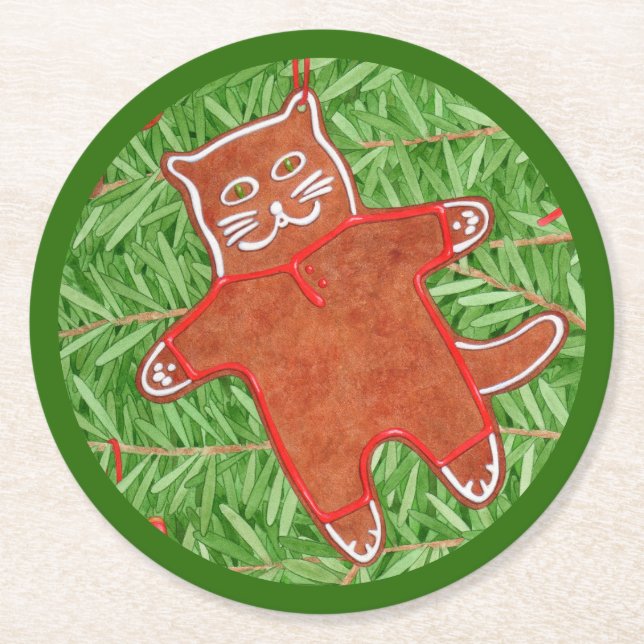 Porta-copo De Papel Redondo Portas copos redondas de GATINHO GINGERBREAD / Ver (Frente)