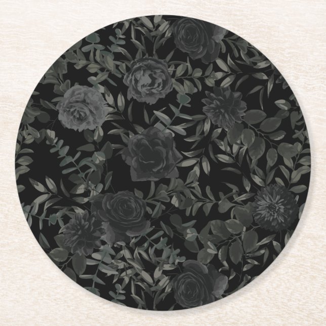 Porta-copo De Papel Redondo Portas copos Rosa Gótica Branca e Negra (Frente)