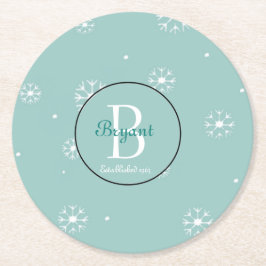 Porta-copo De Papel Redondo Portas copos Teal Monogramas Snowflake