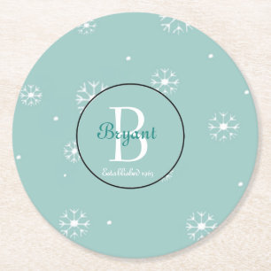 Porta-copo De Papel Redondo Portas copos Teal Monogramas Snowflake