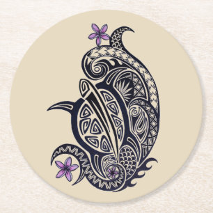 Porta-copo De Papel Redondo Portas copos tribais havaianas da tartaruga de mar