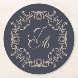 Porta-copo De Papel Redondo Pousa de Casamento em Azul Marinho com Monograma B