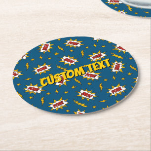 Porta-copo De Papel Redondo Pow Comic Sound Effect Pattern