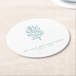 Porta-copo De Papel Redondo Praia Casamento Costeiro Turquoise<br><div class="desc">Belo turquesa e portas copos de design de coral branco para sua celebração de casamento na praia. Personalizar com nomes e data de casamento. Visite nossa loja para ver toda esta coleção de casamentos de praia.</div>