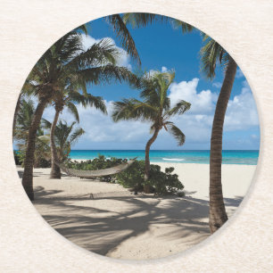 Porta-copo De Papel Redondo Praias Tropicais Anguilla Beach, Palm Tree