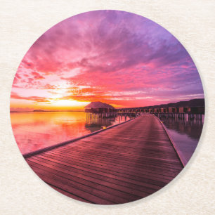Porta-copo De Papel Redondo Praias Tropicais Maldivas Sunset