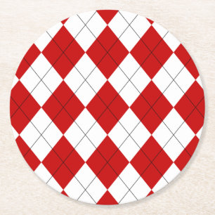 Porta-copo De Papel Redondo Preppy Argyle Tartan Diamond Xadrez Vermelho Branc