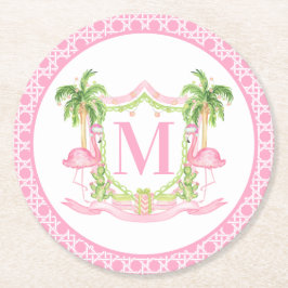 Porta-copo De Papel Redondo Preppy Flamingo Christmas Crest