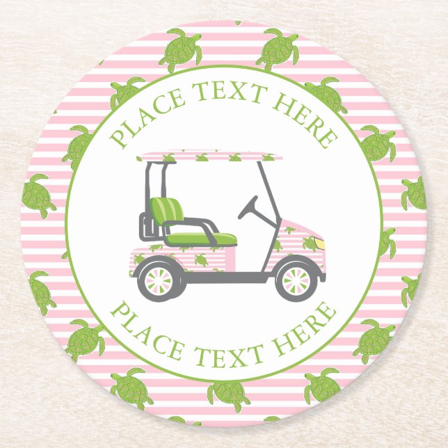 Porta-copo De Papel Redondo Preppy Turtles Golf Cart (Frente)