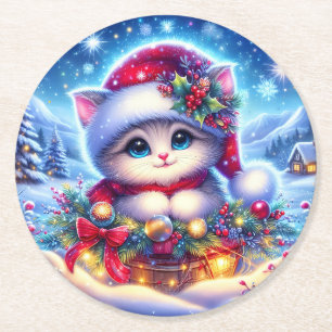 Porta-copo De Papel Redondo Presente de Porta copos redonda de Kitten Natal
