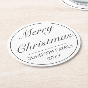 Porta-copo De Papel Redondo Preto branco minimalista moderno do Feliz Natal