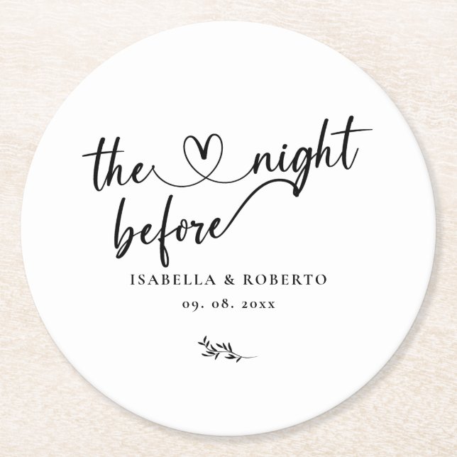 Porta-copo De Papel Redondo Preto e Branco Mínimo A Noite Anterior  (Frente)